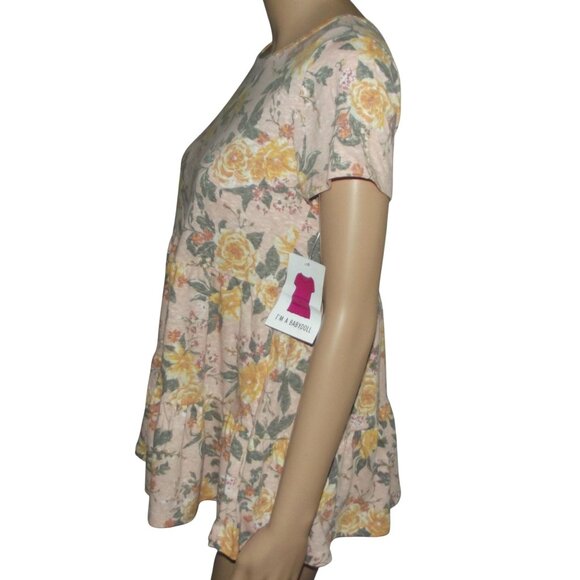Bobbie Brooks Babydoll Top Womens Size Small Peach Pink Gold Floral knit tiered - Picture 8 of 12